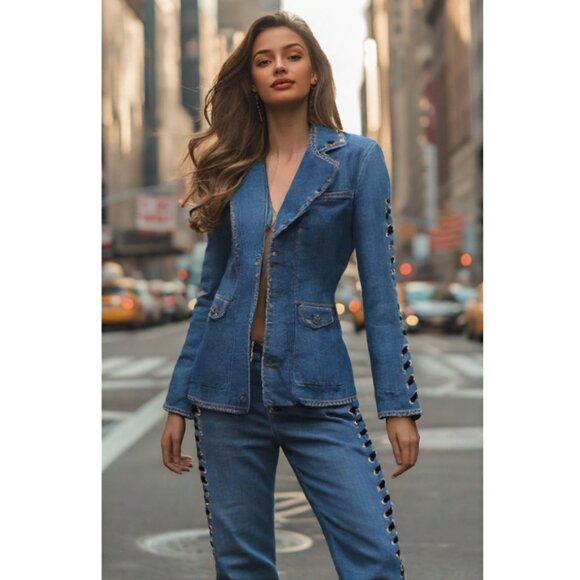 Veronica Beard Inez 10.75 Girlfriend Side Lace Stone Wash Blue Jeans, Size 26 - Picture 12 of 12